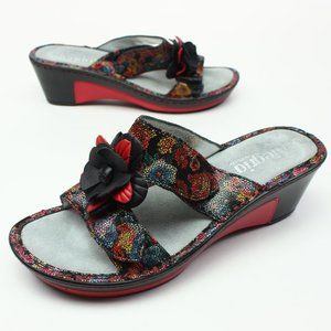 Alegria Leather Wedge Sandal Flower Detail Lana